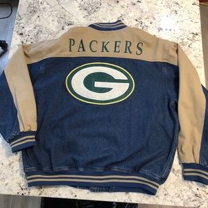 Vtg Green Bay Packers Denim Varsity NFL Jacket XL